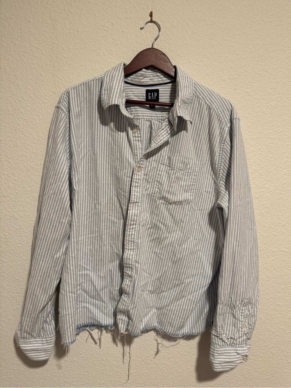 GAP White and Light Blue Striped Button-Down Shirt